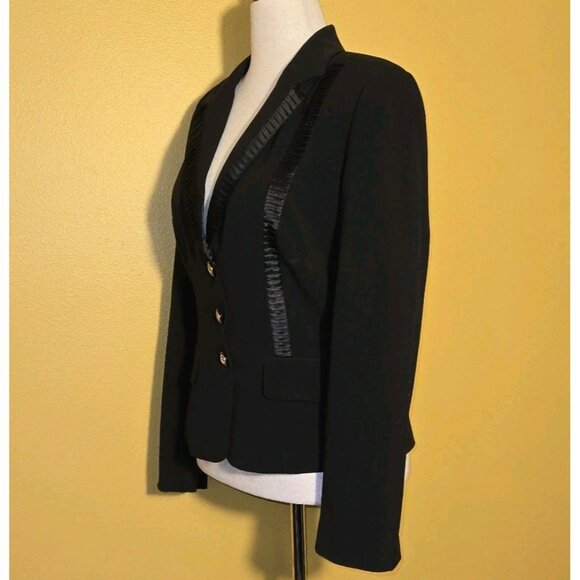 Cache Black Tuxedo 12 Silk Trim Jacket Lined Classic Blazer Womens Single Breast - Picture 3 of 12